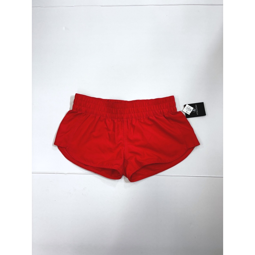 Volcom Womens Red Orange Board Shorts Elastic Waist Back Pocket Size XS New